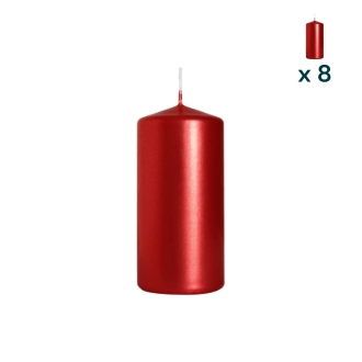 Candela inodore 5 x 10 cm rosso metallizzato - CONF. RISPARMIO 8 PEZZI