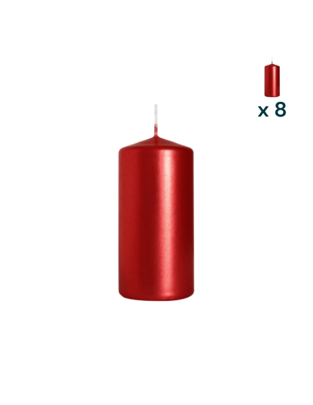 Candela inodore 5 x 10 cm rosso metallizzato - CONF. RISPARMIO 8 PEZZI